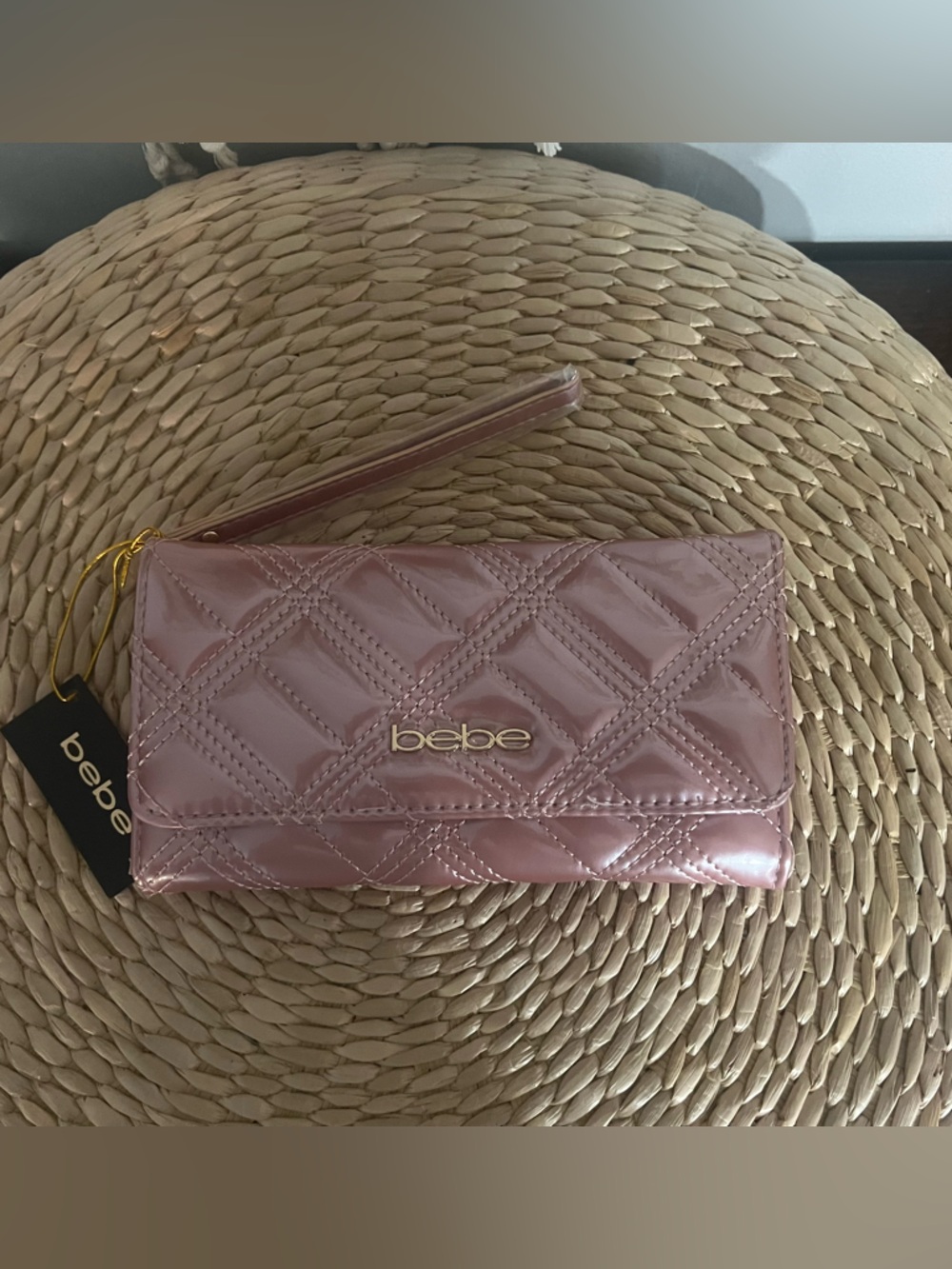 bebe Quilted Pink Wristlet Clutch
